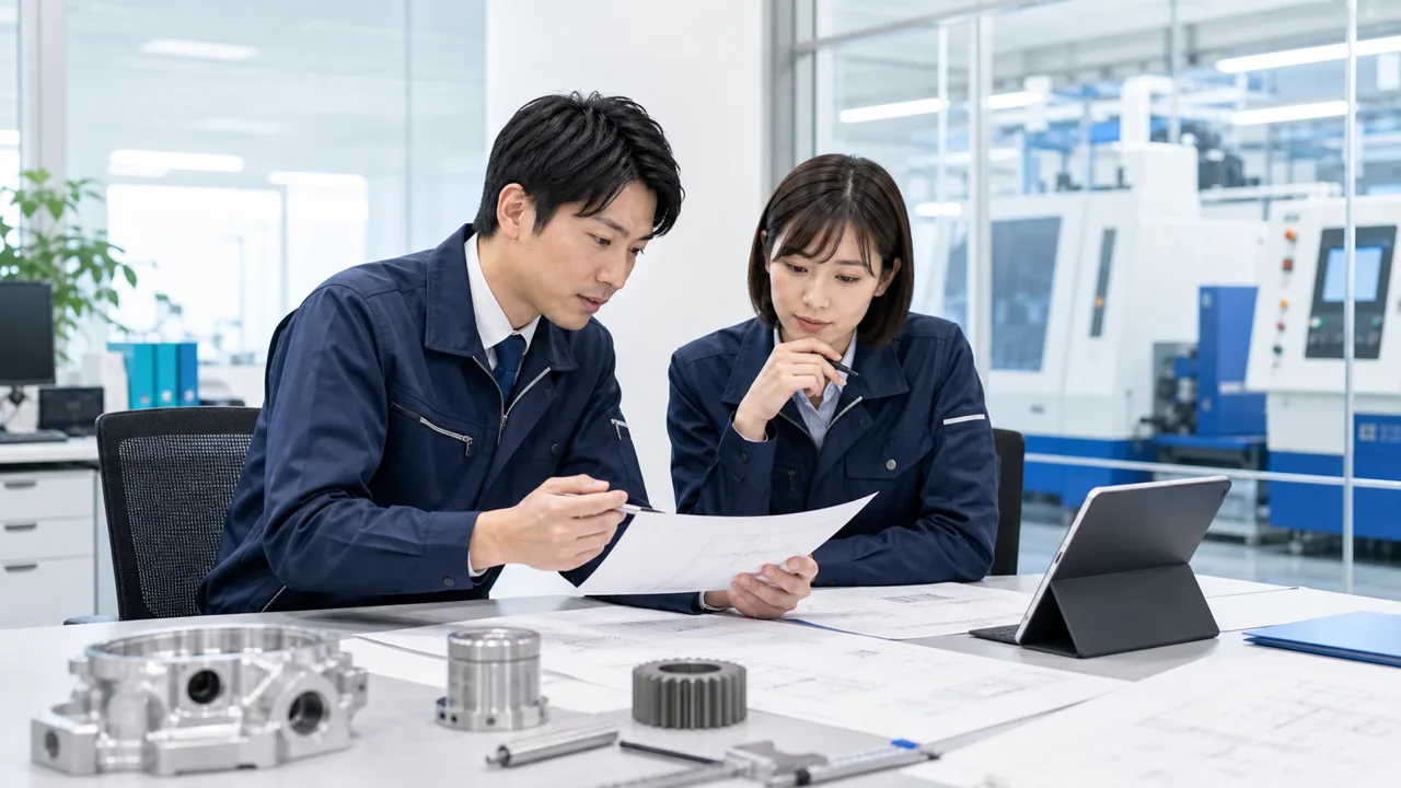 製造業の技術担当者が資料を確認する様子