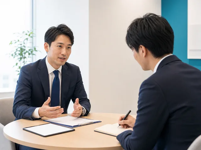 専門サービスの担当者が顧客へ説明する打ち合わせの様子