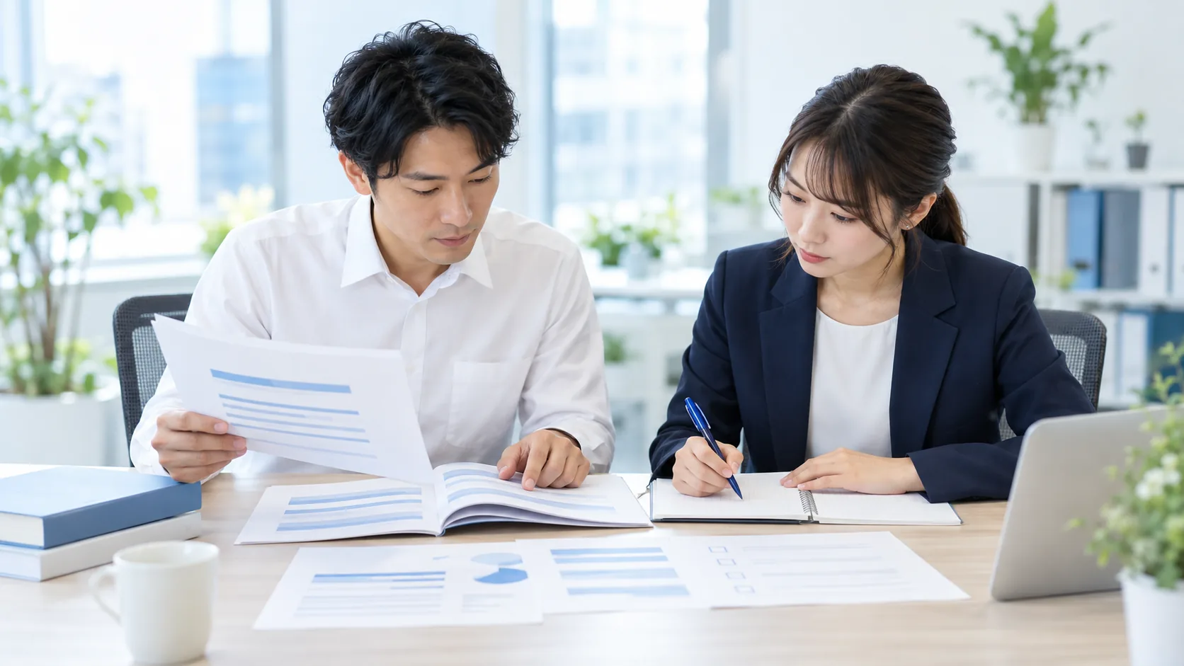 AIの回答と根拠資料をレビューする担当者のイメージ（AI生成）