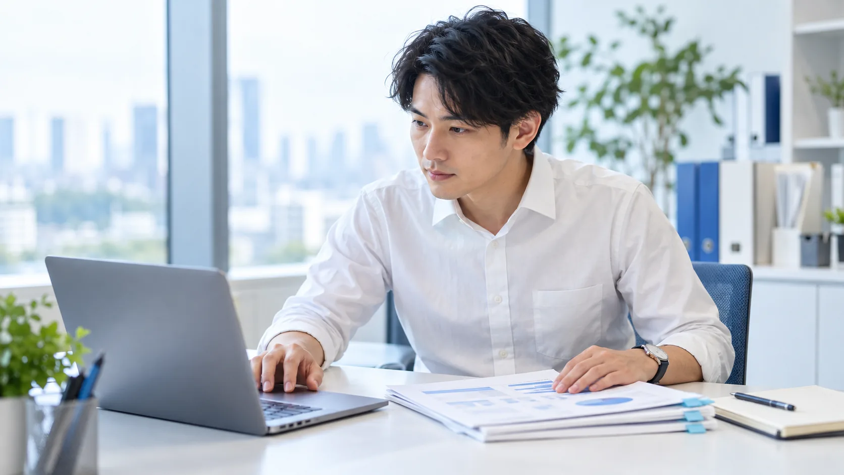 自社コンテンツの検索・参照状況を確認する担当者のイメージ（AI生成）