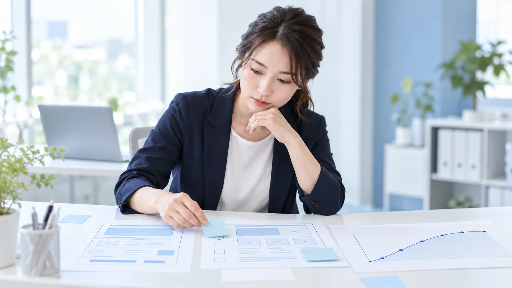 Webサイト改善の課題を整理する担当者のイメージ（AI生成）