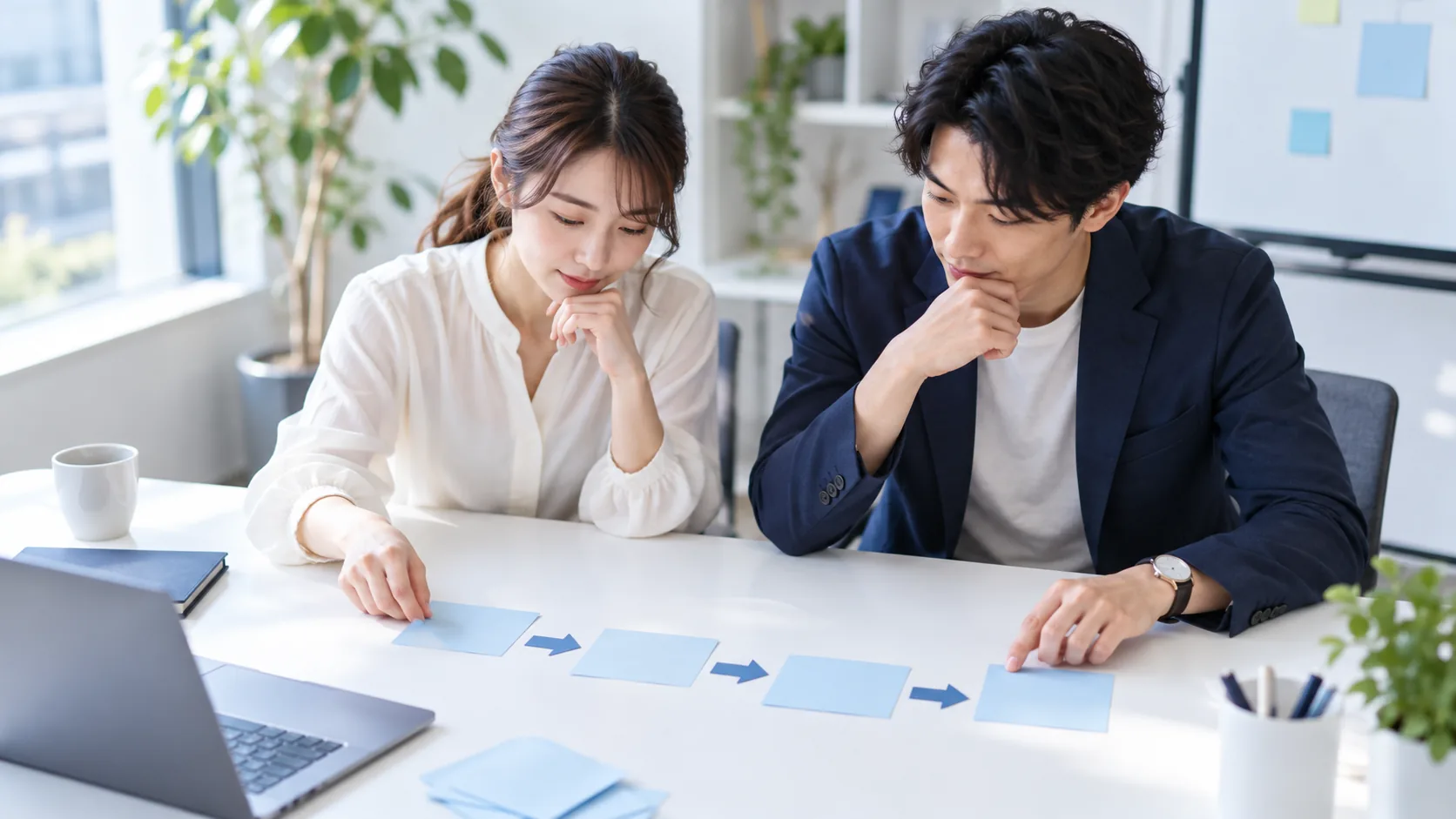 購買検討の流れを整理するチームのイメージ（AI生成）